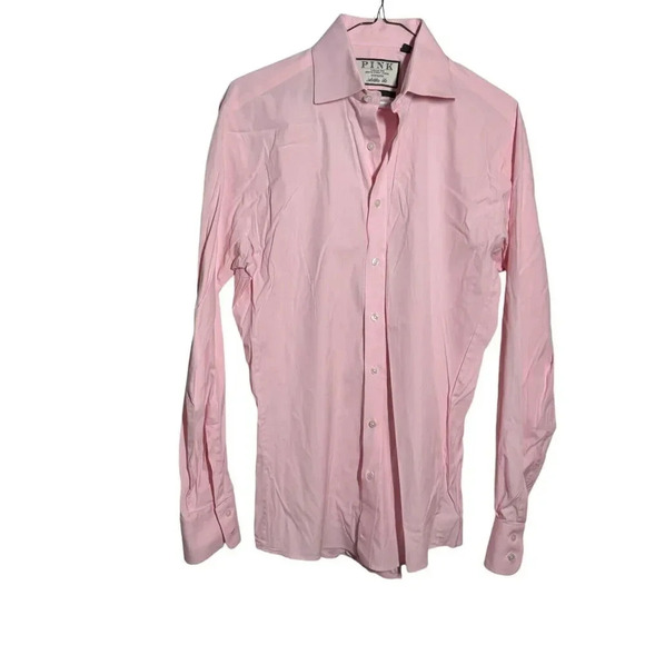 Thomas Pink Shirt Athletic Fit Stretch Poplin Pink Cotton size 14.5 - Picture 2 of 7